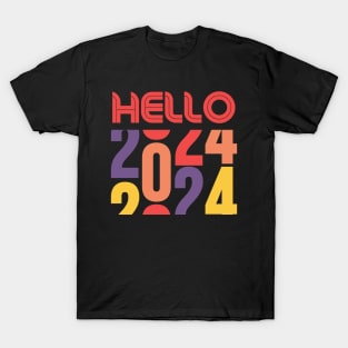 Hello 2024 Colorful Typography T-Shirt